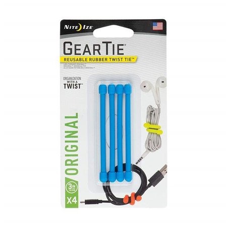 NITE IZE Nite Ize NIT-GT3-4PK-38 2019N Gear Tie Reusable Rubber Twist Tie; Bright Blue - 3 in. - Pack of 4 NIT-GT3-4PK-38